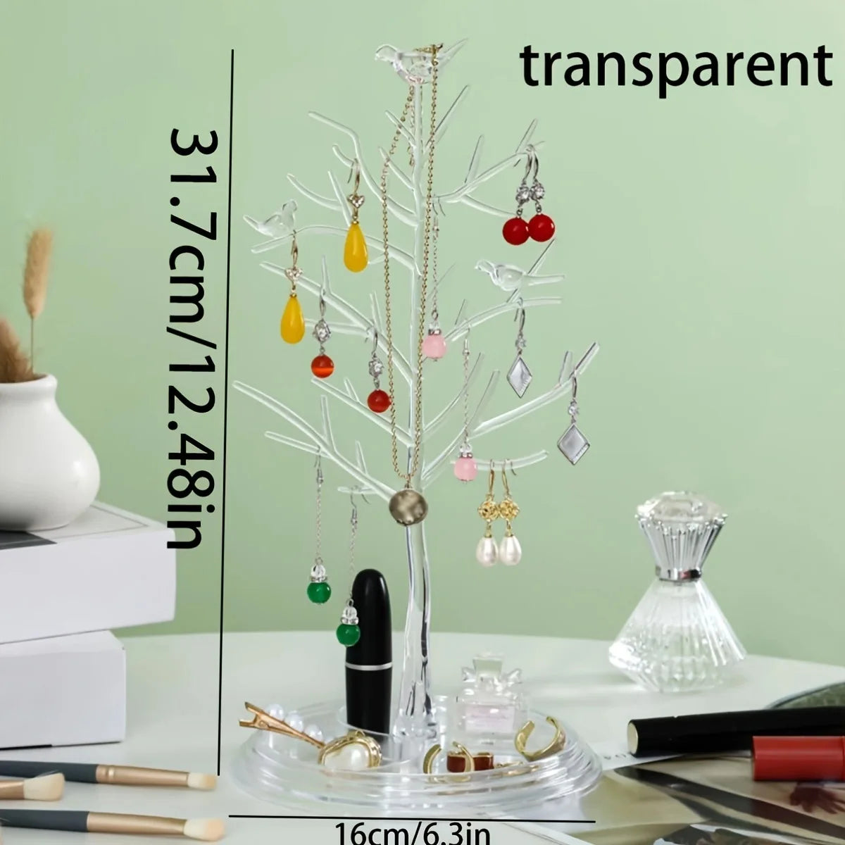 1pc,Tree shaped jewelry display stand with tray, earrings, necklaces, rings, jewelry storage rack, desktop jewelry tower Oasis Select Clear