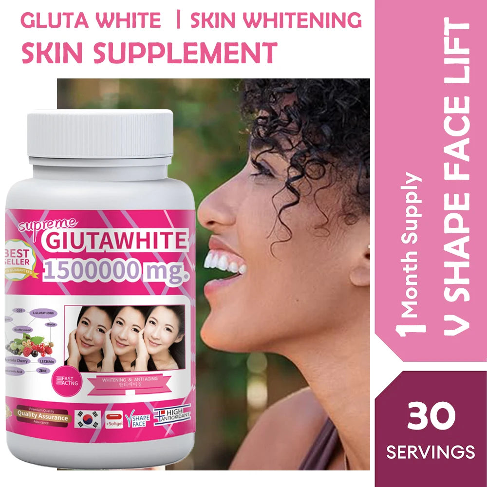 GLUTA WHITE 1500000MG Glutathione Skin Whitening Supplement Anti Aging, UV Protection, Even Skin Tone & Scar 30 Softgel Capsules Oasis Select