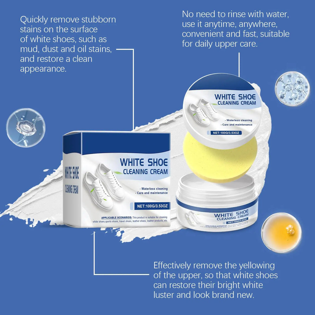 White Shoe Cleaning Cream with Sponge Stains Remover Shoes Whitening Cleaning Brightening Whitening And Yellowing Maintenance Oasis Select