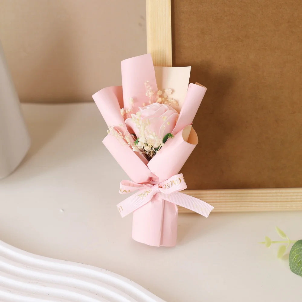 Mini Rose Soap Flower Bouquet Artificial Flowers Valentine's Day Birthday Gift Wedding Home Decorations Festival Forever Gift Oasis Select Pink 1