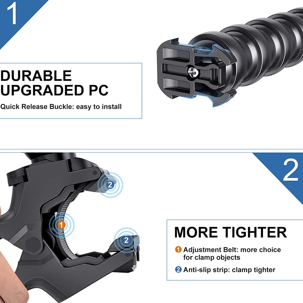 Flex Clamp Gooseneck Mount for GoPro Hero 12 11 Insta360 DJI
