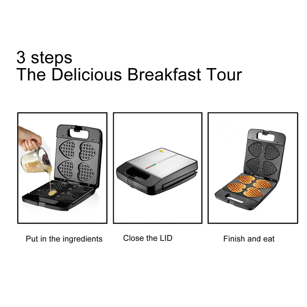 Heart Shaped Waffle Maker 1400W Nonstick Electric Waffle Machine Makes 4 Heart Shaped Waffles for Home Breakfast Snacks Oasis Select