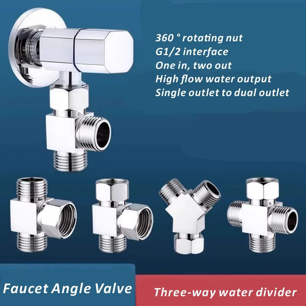 4 Points Faucet Inlet Valve G1/2 Brass Triangle Valve Heater Water Stop Valve Bathroom Toilet Washing Machine Universal Switch Oasis Select
