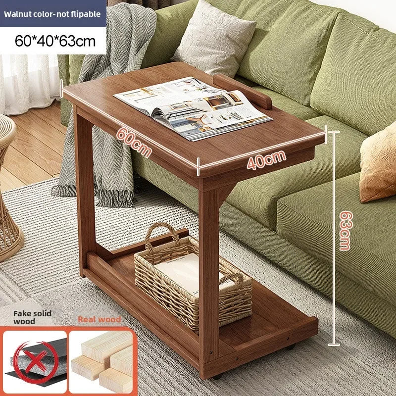Multi-functional Removable flip solid wood edge few living room household side table sofa small coffee table sturdy and durable Oasis Select Walnut B