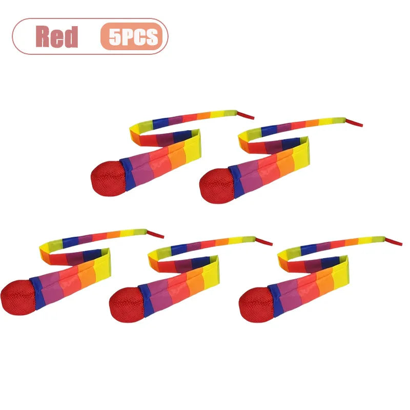 1-20PCS Rainbow Ball with Soft Tail Outdoor Indoor Throwing Catching Play Toy Sensory Integration Coordination Training Sports Oasis Select Red-5PCS
