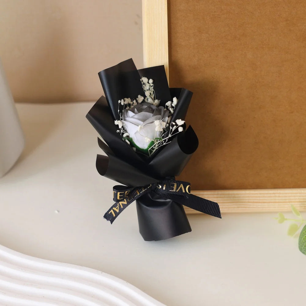 Mini Rose Soap Flower Bouquet Artificial Flowers Valentine's Day Birthday Gift Wedding Home Decorations Festival Forever Gift Oasis Select Black