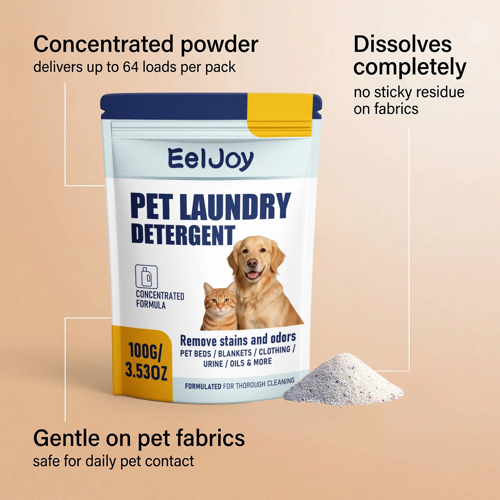 Pet Laundry Detergent powder For Dogs Cats Concentrated Stain Odor Remover For Pet Beds Blankets Clothing Machine Wash Friendly Oasis Select