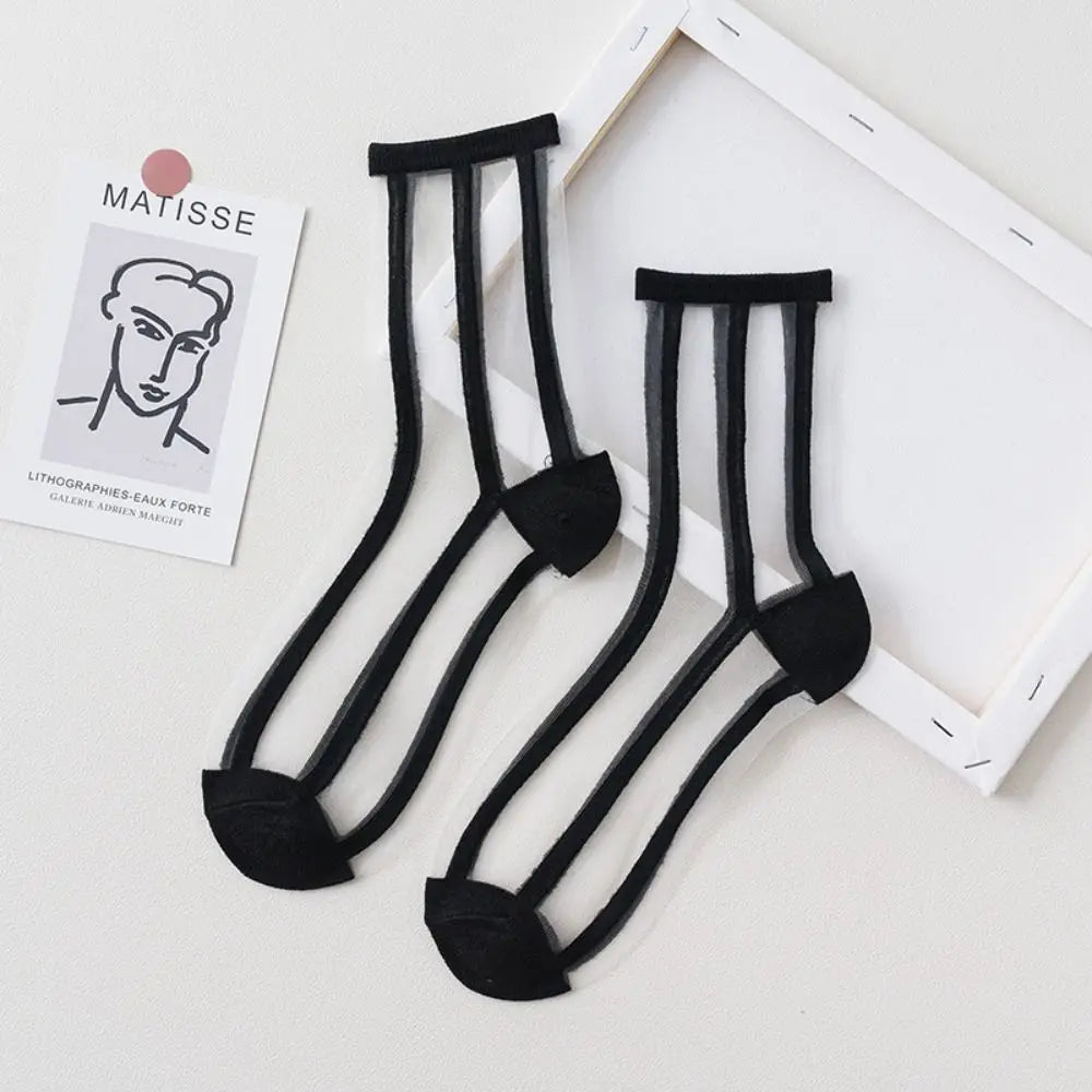 Women Ladies Socks Fashion Sheer Mesh Glass Silk Socks Ultrathin Transparent Crystal Lace Fabulous Elastic Summer Ankle Socks Oasis Select J