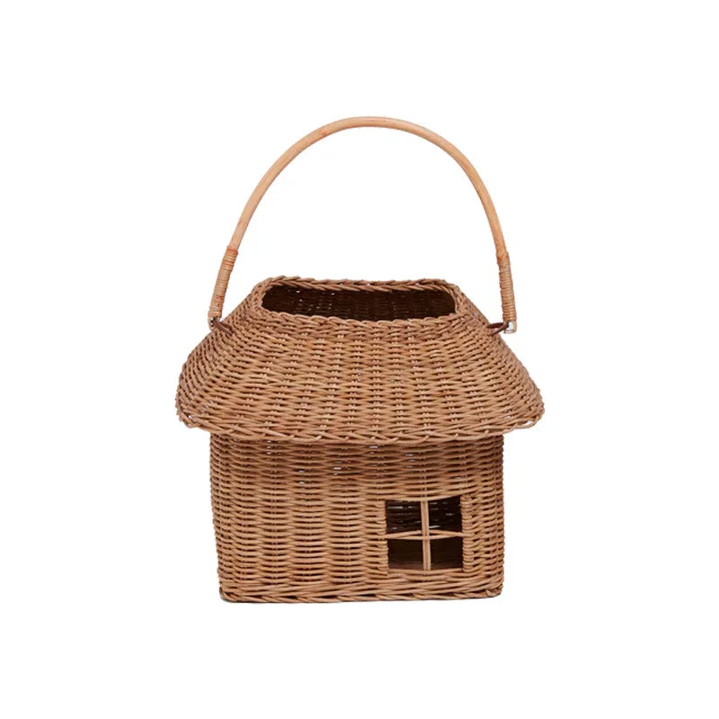 Ins Style Rattan Small House Storage Basket Outgoing Toys Handbag Woven Small Flower Basket Children's Shooting Props Oasis Select L 28x28x35.5CM