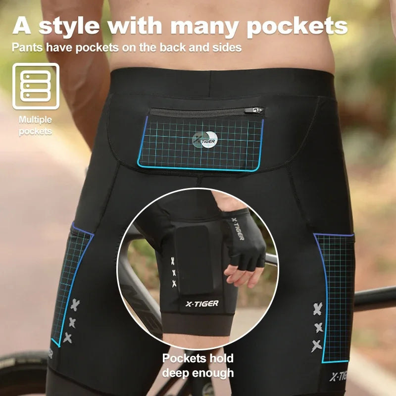 X-TIGER Cycling Shorts Men's Pro Shock Absorption 5D Padded Reflective Breathable Mountain Road Bike Shorts with Back Pockets Oasis Select