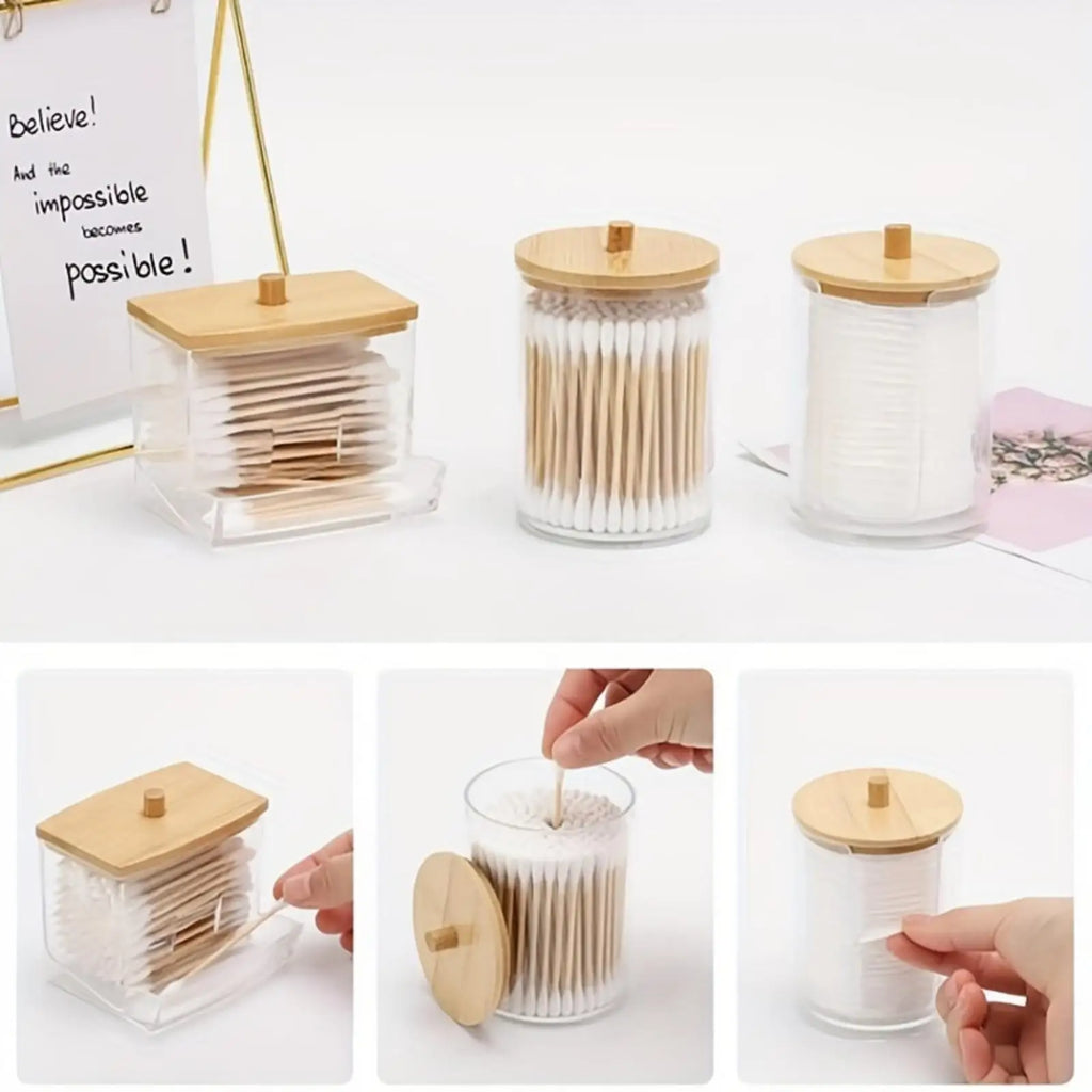 3 Pack Cotton Swab Dispenser, Holder Dispenser Set, Storage Organizer Holder with Lid for Cotton Rounds, Bath Salts Oasis Select