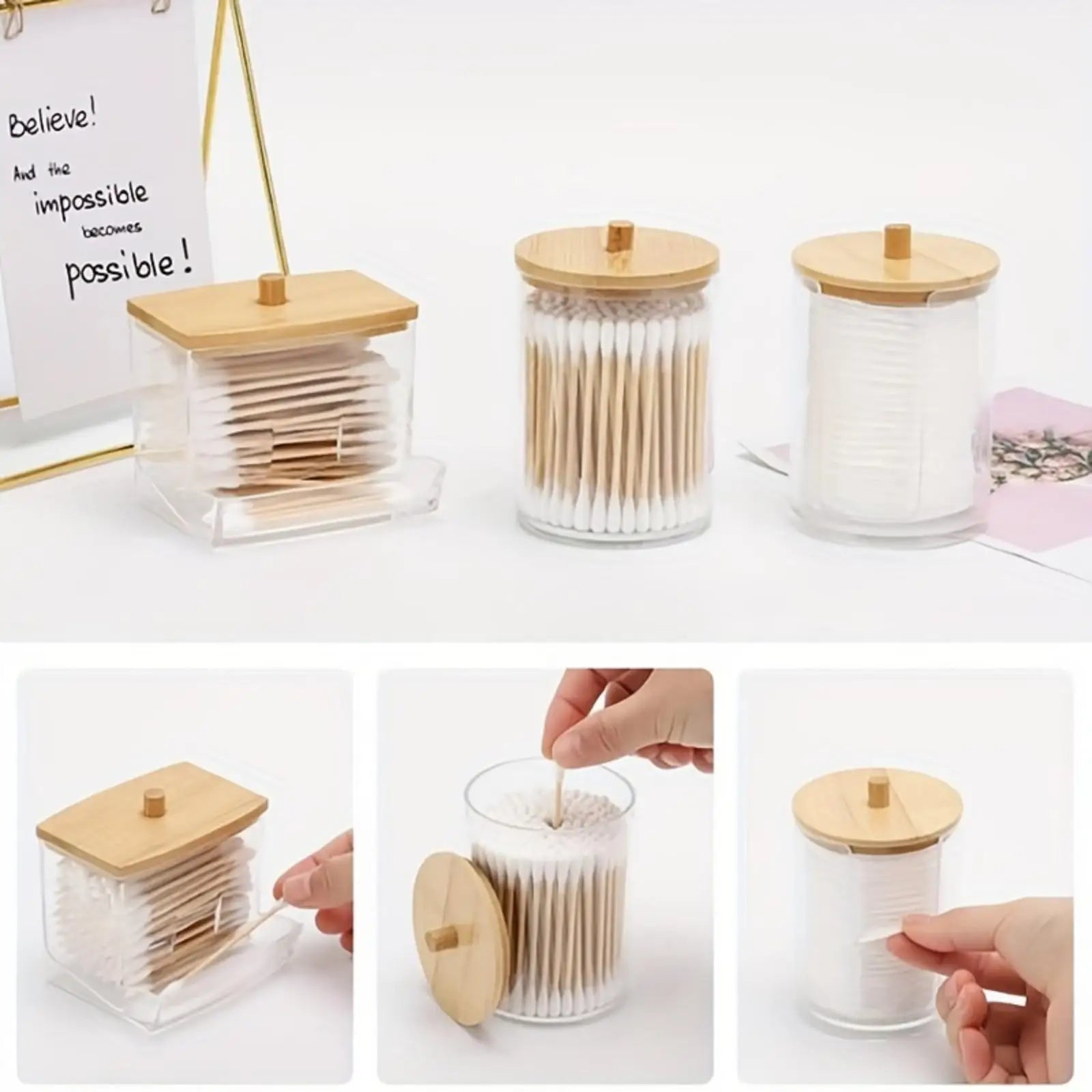 3 Pack Cotton Swab Dispenser, Holder Dispenser Set, Storage Organizer Holder with Lid for Cotton Rounds, Bath Salts Oasis Select