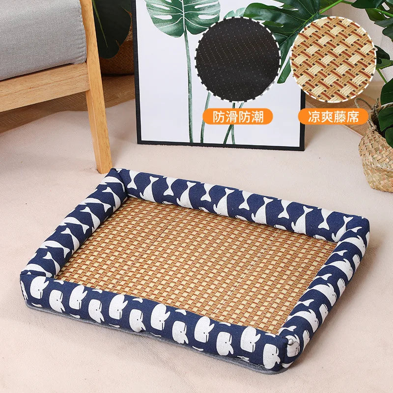 Pet Ice Mat, All-season Dog House Mat, Anti-slip and Wear-resistant Linen Square Dog House Mat, Rattan Mat Oasis Select blue whale S 39x27cm