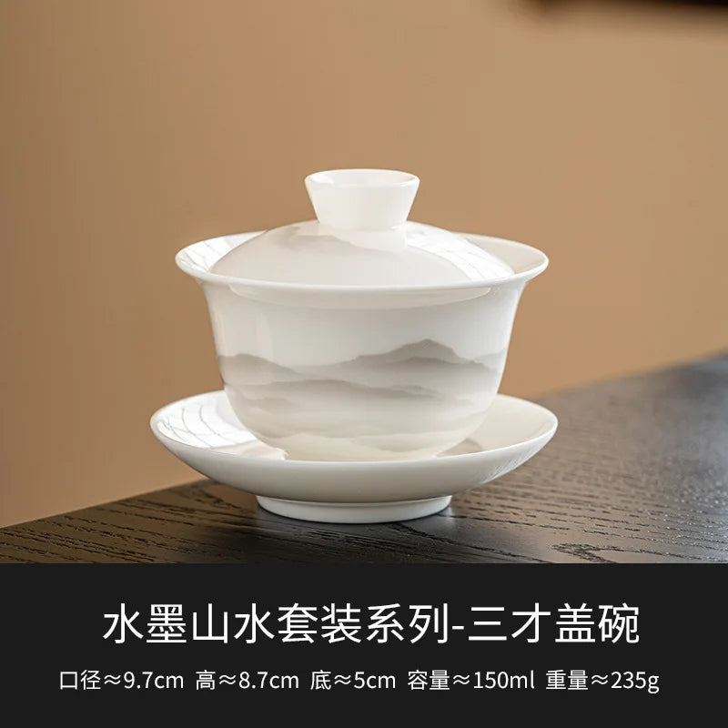 Yangzhi Jade Three-talent Covered Bowl Single High-end Non-scalding Tea Bowl with Lid White Porcelain Kung Fu Tea Set Tea Oasis Select No Specification Sancai Covered Bowl