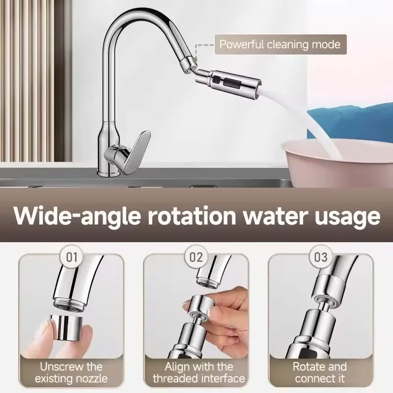 3-Mode Kitchen Faucet Aerator Extender – Splash-Proof Filter