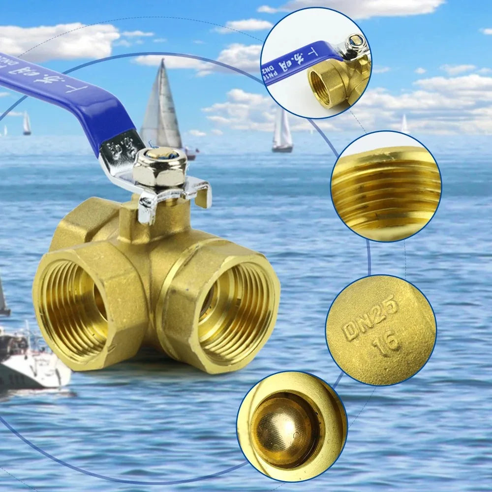 1/4" 3/8" 1/2" 3/4"1" BSP Female Brass Full Port T-Port L-Port 3 Way Ball Valve Connector Adapter For Water Oil Air Gas Oasis Select