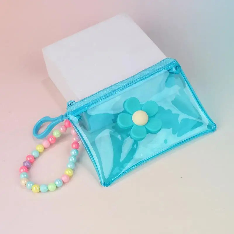 Flower Bead Chain Coin Purse – Clear PVC Zipper Mini Wallet