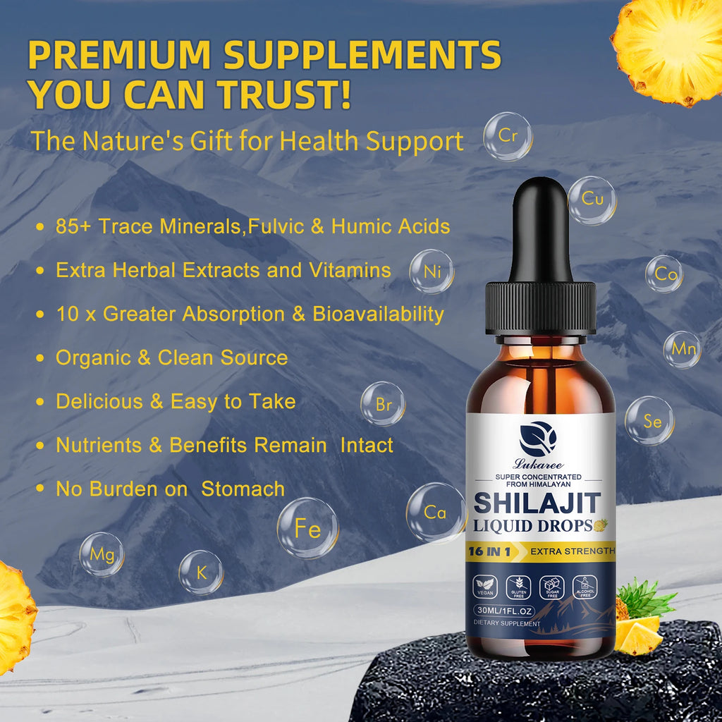 Lukaree Shilajit Drops with 85+ Trace Minerals and Fulvic Acid for Men&Women Immunity&Digestive System Health Cognitive Support Oasis Select