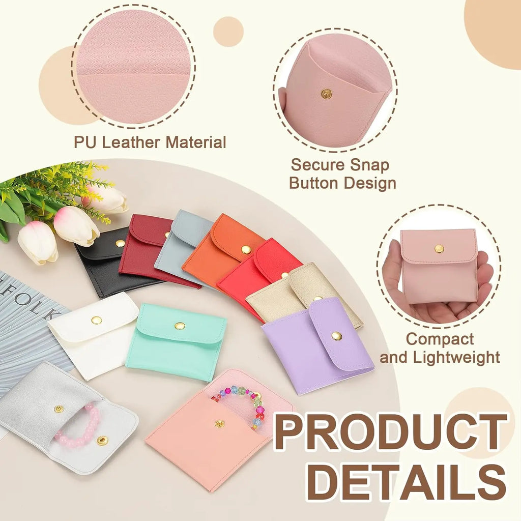 6/12PCS Small Jewelry Pouch PU Leather Square Snap Button Travel Bracelet Packaging Earrings Rings Necklaces Compact Organizer Oasis Select