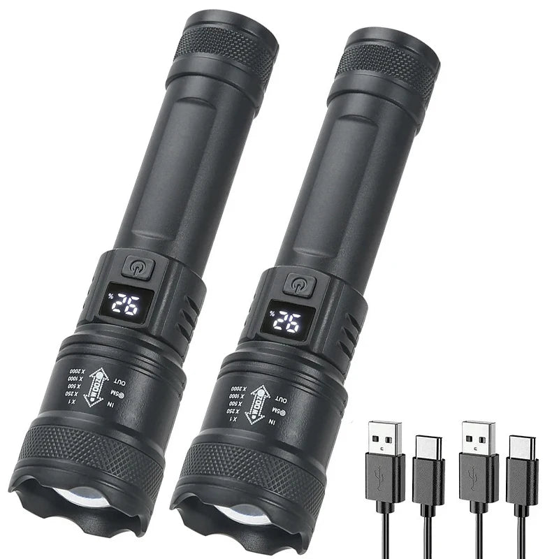 Tactical LED Flashlight 2000LM Zoomable USB Rechargeable Torch