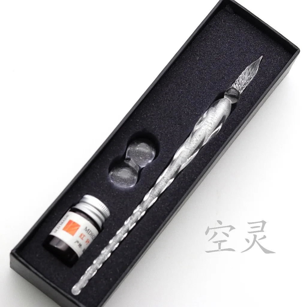 Star glass pen dipped in fountain pen gift box gold powder color ink set for students, net red Tiktok creative gift pen Oasis Select 12