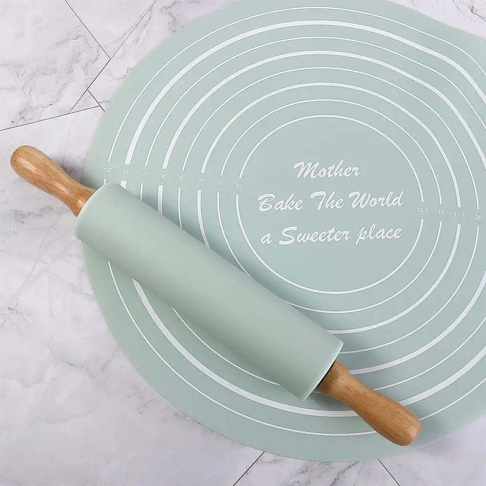 Silicone Rolling Pin & Pastry Mat Set with Scale – 2 Pcs