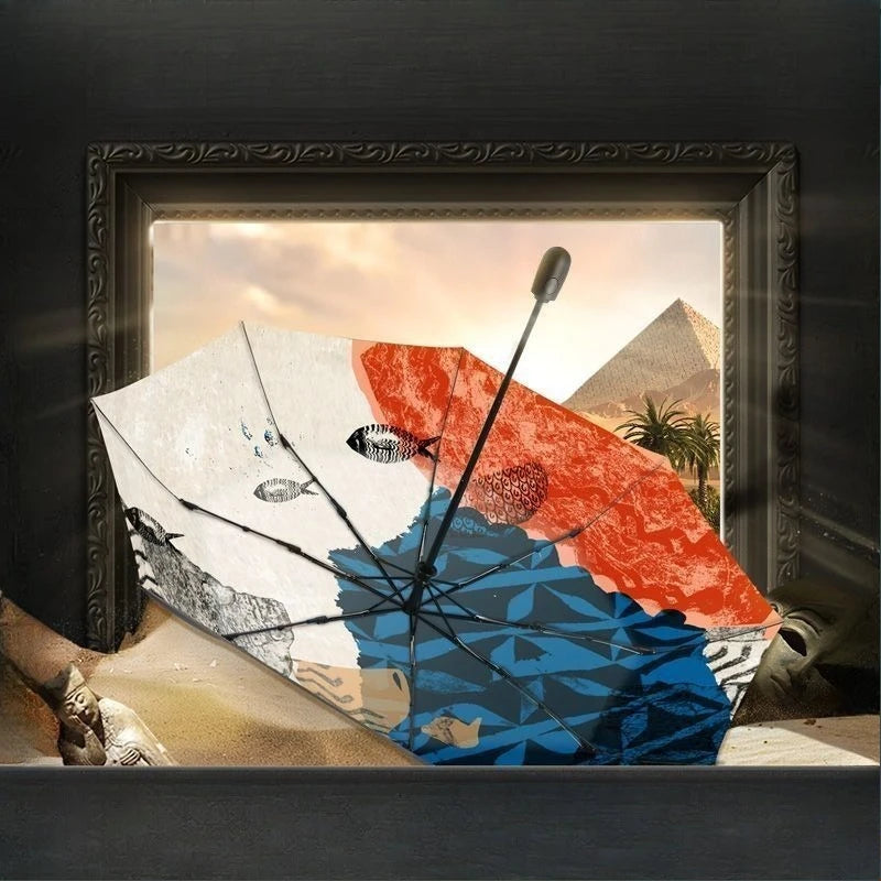 The British Museum's Portable Foldable All-weather Umbrella with Black Rubber and Three-fold Sun Protection Umbrella Oasis Select