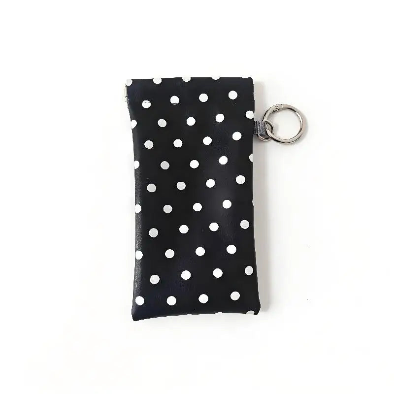 Polka Dot PU Leather Eyeglass Pouch with Keychain | Soft Case Eyeglass Pouch Case Oasis Select Black