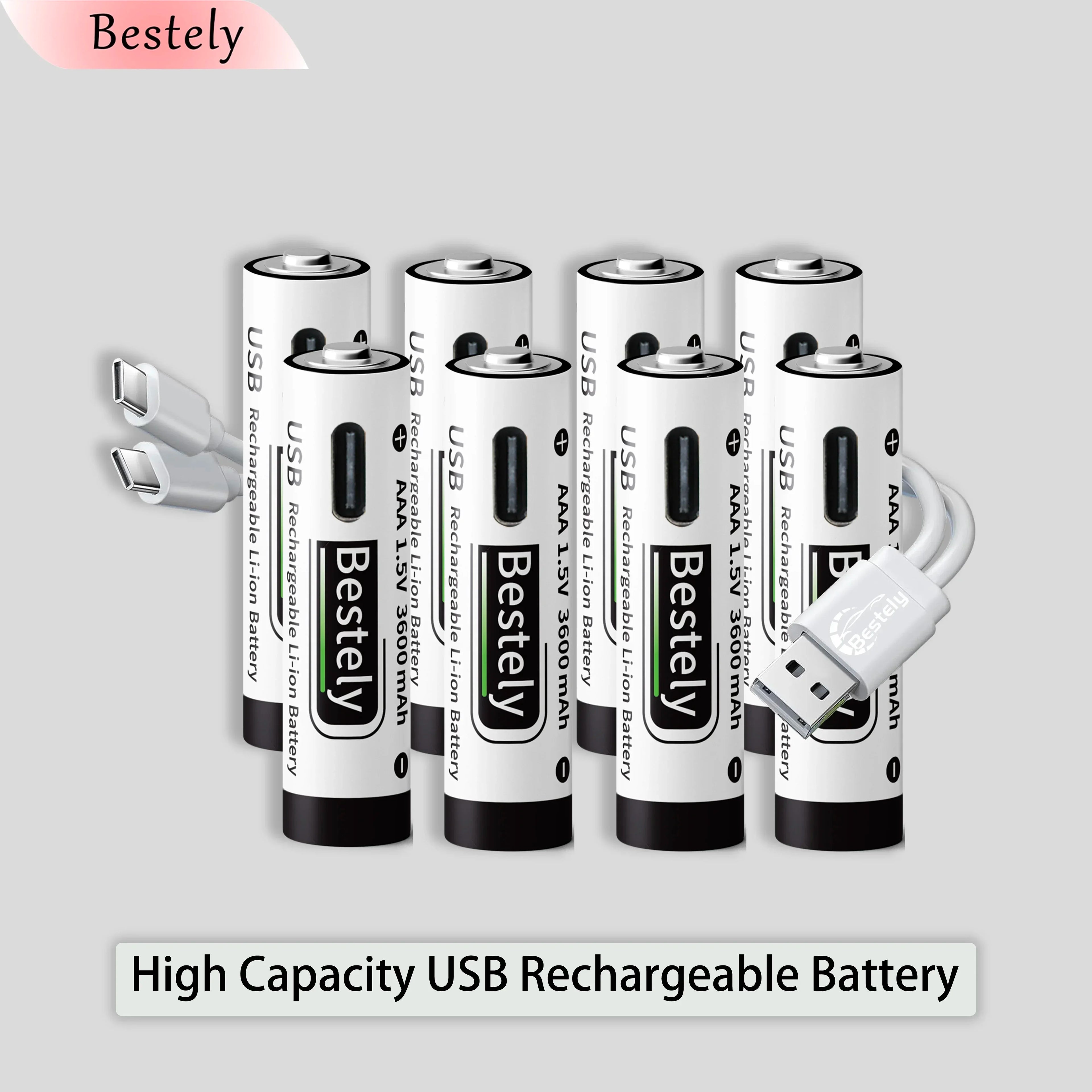 New USB-C 1.5v AAA 3600mAh Rechargeable Lithium ion Battery,Rechargeable AAA Li-ion Type-C Battery,2000 times cycle with Cable Oasis Select