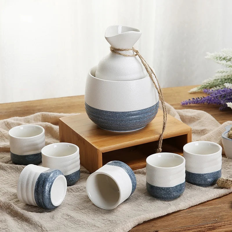 Japanese Snowflake White Wine Pot Glass Sake Set Hot Wine Pot Wine Cup Household Wine Heater Oasis Select