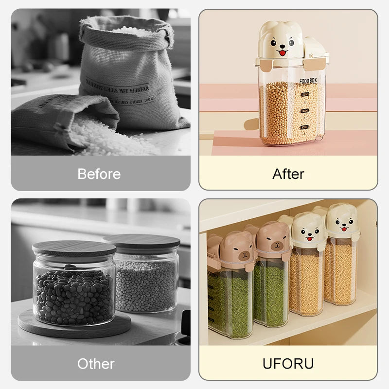 Cartoon-themed airtight storage jars, household dustproof containers, grain storage boxes, large-capacity plastic jars for coffe Oasis Select