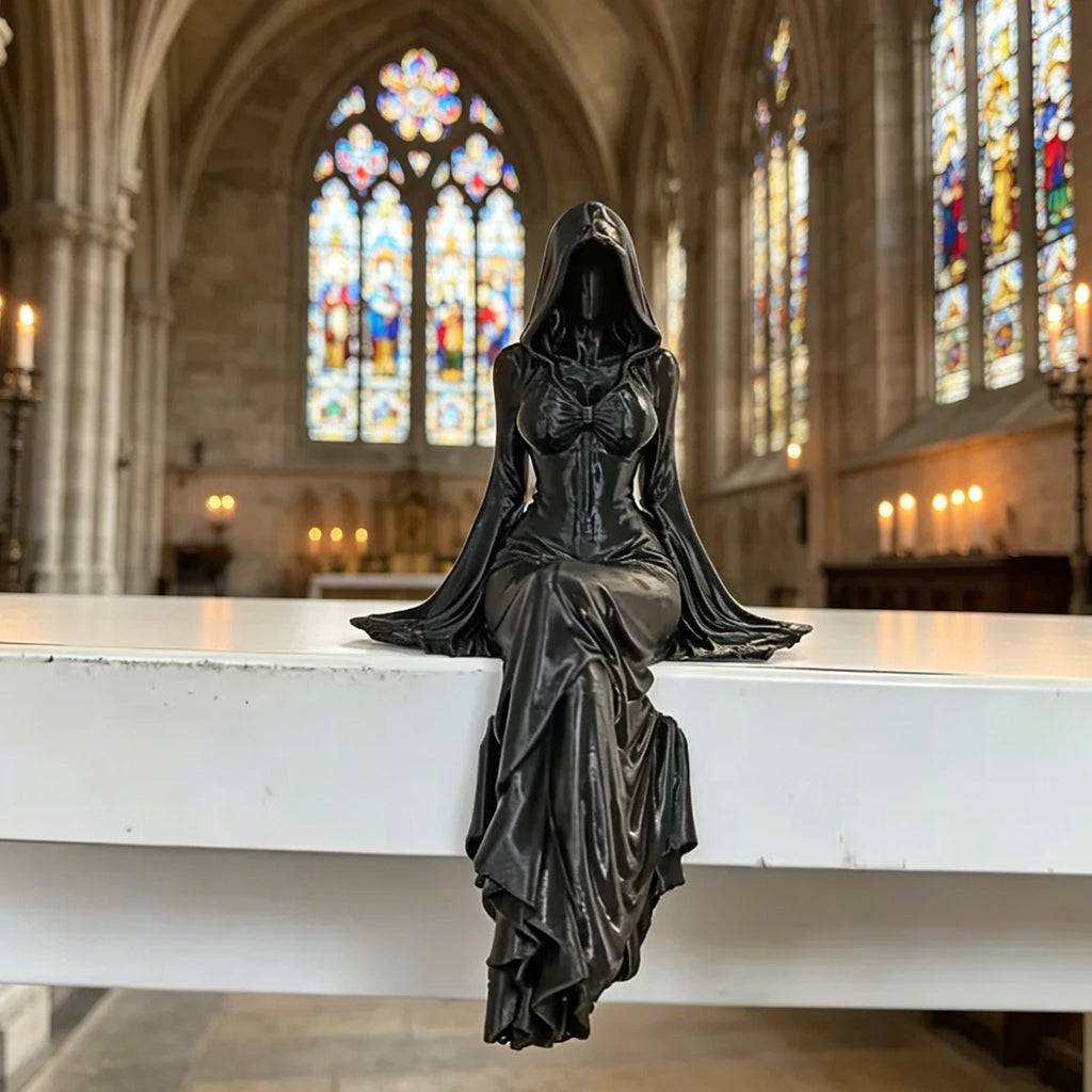 Gothic Faceless Sitting Lady Statue Black Desktop Ornament Dark Queen Figure Decor for Home Office Shelf Halloween Party Oasis Select