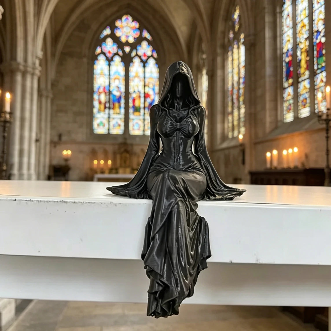 Gothic Faceless Sitting Lady Statue Black Desktop Ornament Dark Queen Figure Decor for Home Office Shelf Halloween Party Oasis Select