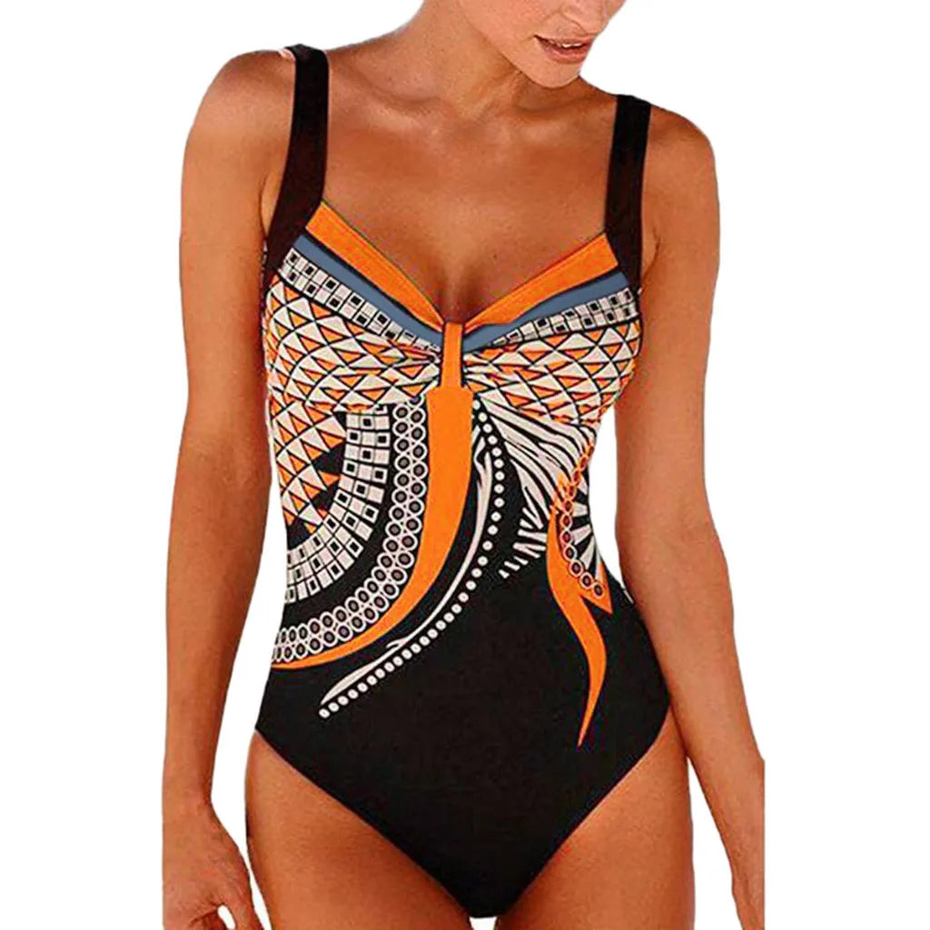 Ladies' Enthic Style Graphics Printed Retro Summer Backless Sexy Fashion Swimwear Sreamless One Piece Sling Bathing Clothing Oasis Select Orange S