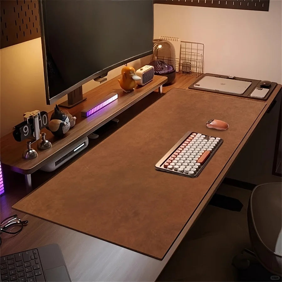 1pc Vintage Faux Leather Desk Mat & Mouse Pad, Non-Slip Double-Sided with Stitched Edges, Easy Clean for Office Home Laptop Oasis Select