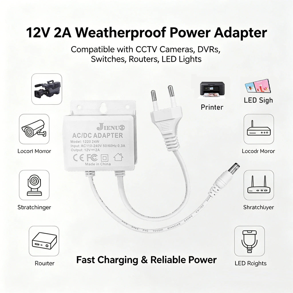 DC 12V 2A Power Adapter Supply EU Charger Converter Universal for CCTV Security Surveillance Camera AHD LED Light Router Robot Oasis Select