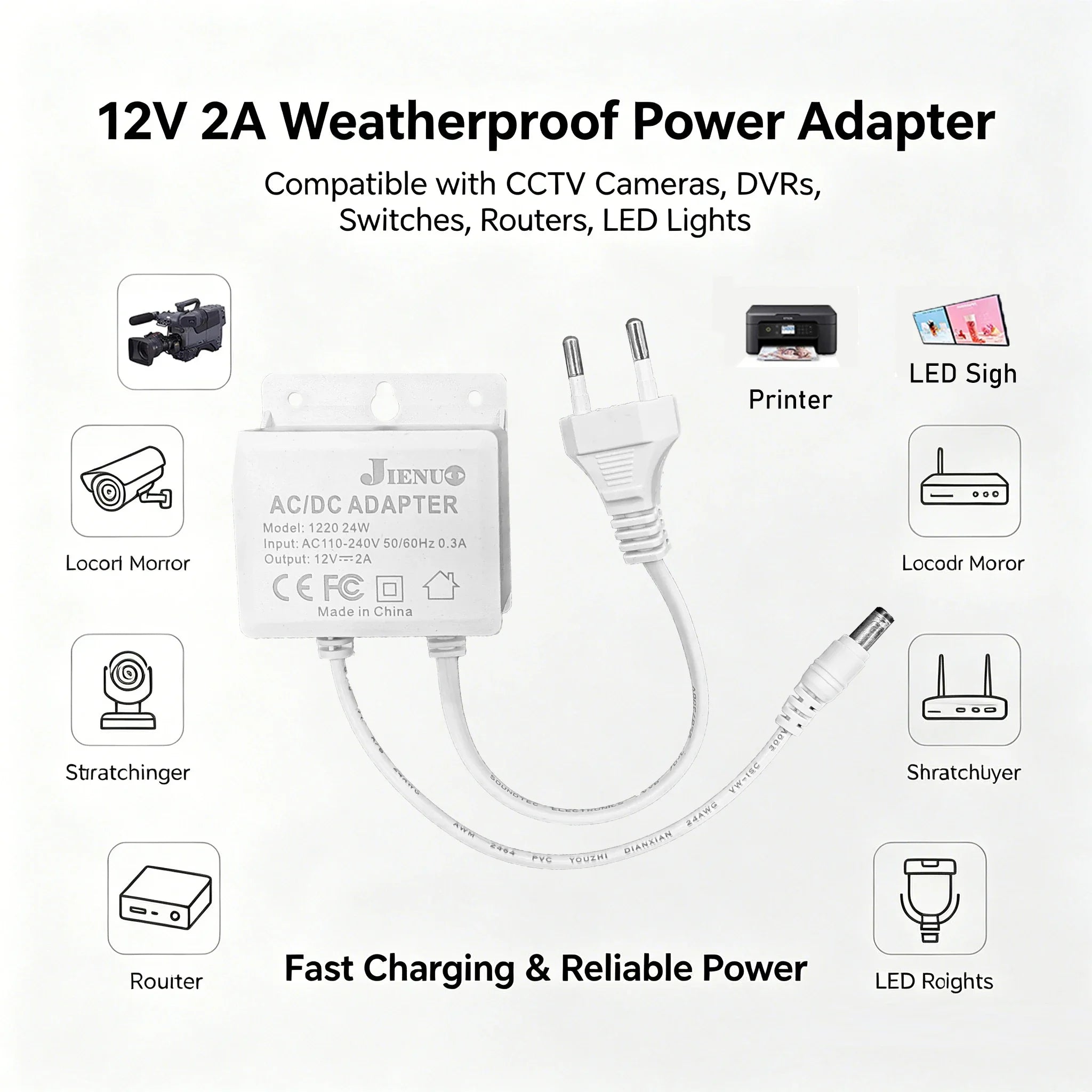 DC 12V 2A Power Adapter Supply EU Charger Converter Universal for CCTV Security Surveillance Camera AHD LED Light Router Robot Oasis Select
