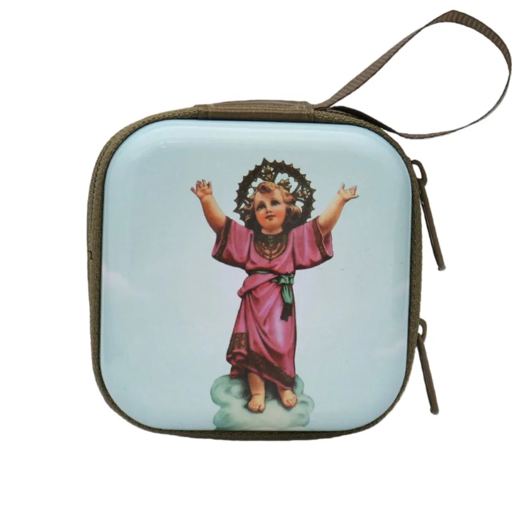 Virgin Mary Prayer Rosary Storage Bag Iron Artwork 7x7cm Religious Articles Cartoon Zippered Religious Jewelry Box Oasis Select G
