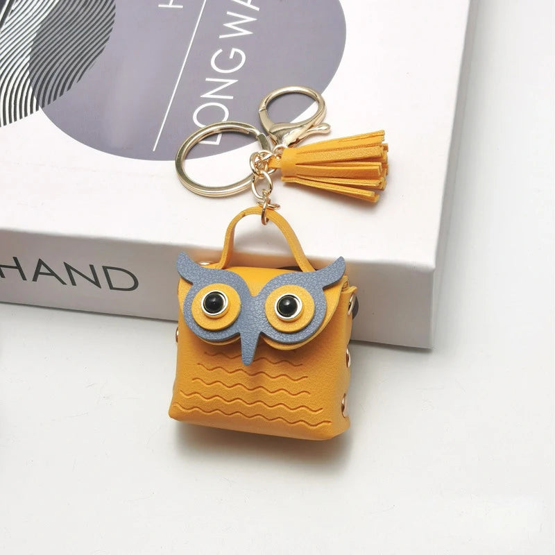 SXH 1PC Cute Key Bag Owl Coin Purse Mini School Bag Car Key Chain Pendant Lady Wallet Leather Coin Purses Coin Purse Keychain Oasis Select H