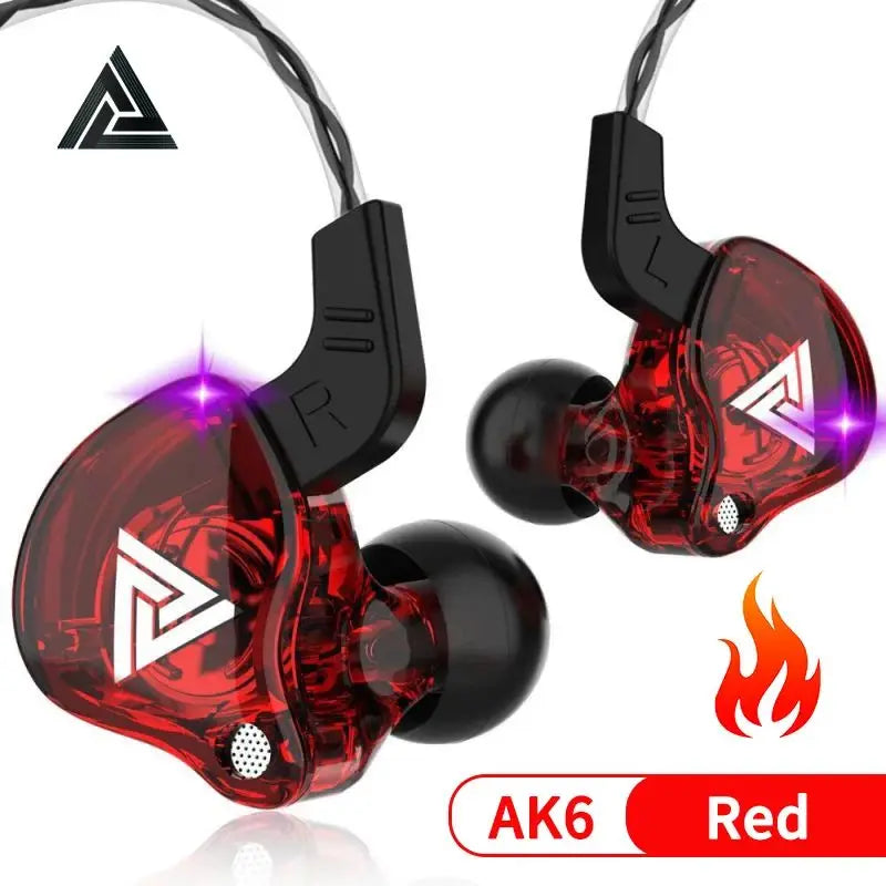 Original QKZ AK6 HiFi Wired EarphoneRace Sport Headphone Bass Stereo Noise Reduction Headset MusicEarbuds In Ear With Mic Oasis Select AK6-Red
