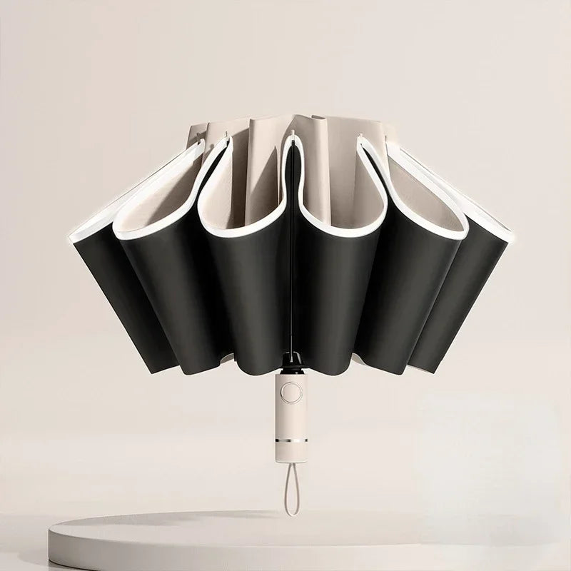Men Women Umbrella Fully Automatic Reverse Folding Umbrella with Windproof Reflective Stripe UV Umbrellas Oasis Select WHITE 10K iron