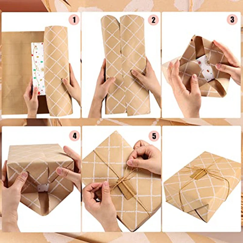 4 Roll Wrapping Paper, Wrapping Paper Role 43 X 300 Cm/Roll Wrapping Paper Set With 2 Adhesive Tapes 3 Ropes 20 Kraft Paper Tags Oasis Select
