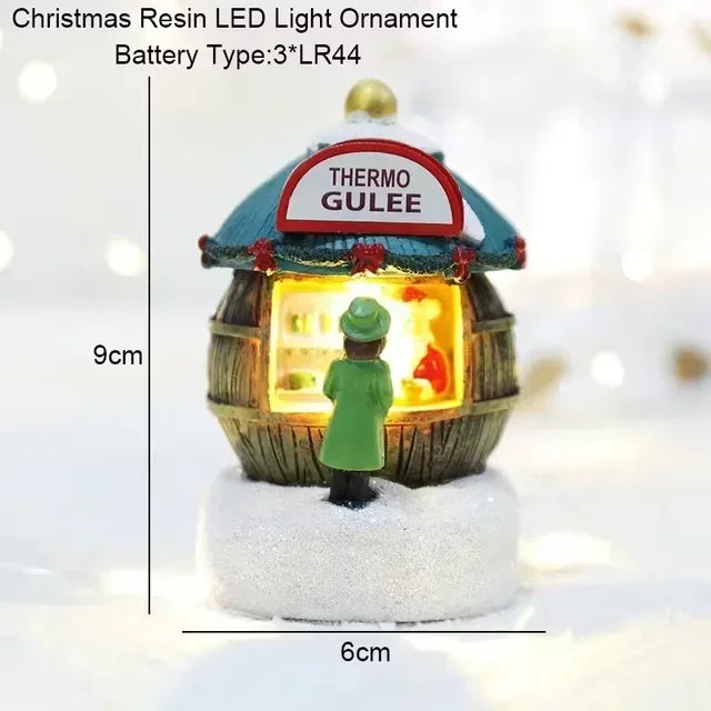 Christmas Snowman Luminous Decoration Resin Santa Claus Shop Micro Landscape Ornaments Christmas LED House Pine Needles Snow Oasis Select A