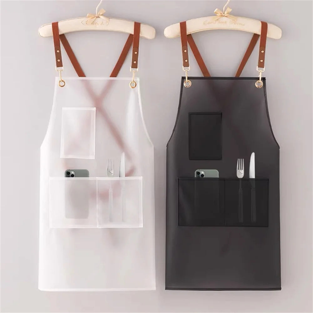 New Apron Waterproof And Oil-proof Strap Fashionable Korean-style Overalls Household Kitchen Cooking Women's TPU Work Clothes Oasis Select