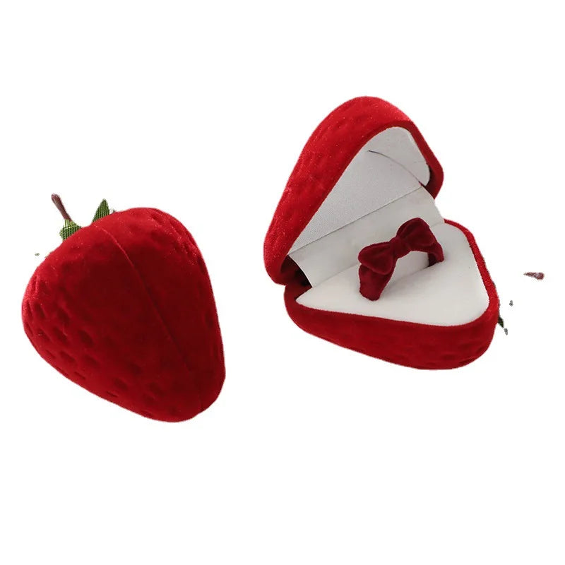 Strawberry Ring Box Children's Cute Jewelry Box Flocking Storage Box Jewelry Organizer Oasis Select