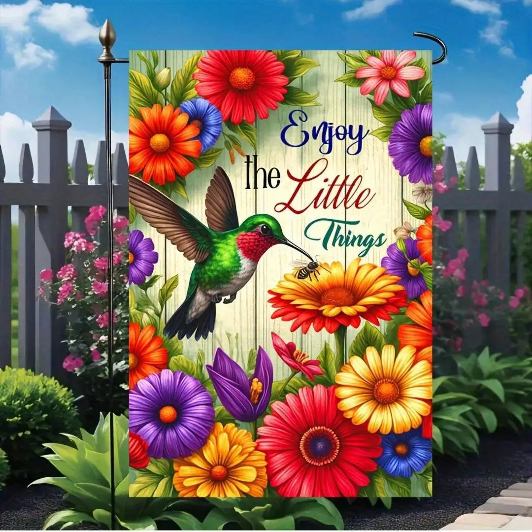 Double-sided garden flag with hummingbird design—for hanging in the yard, home decor, and holiday decorations; no flagpole requi Oasis Select