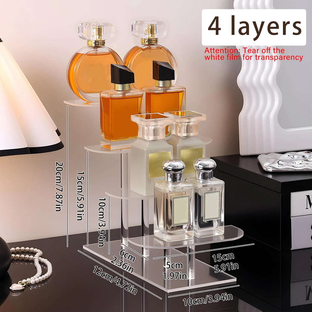 1pc desktop 2-4 layer display shelf stepped acrylic transparent storage rack is suitable for perfume hand doll organizer Oasis Select 4layers-Transparent