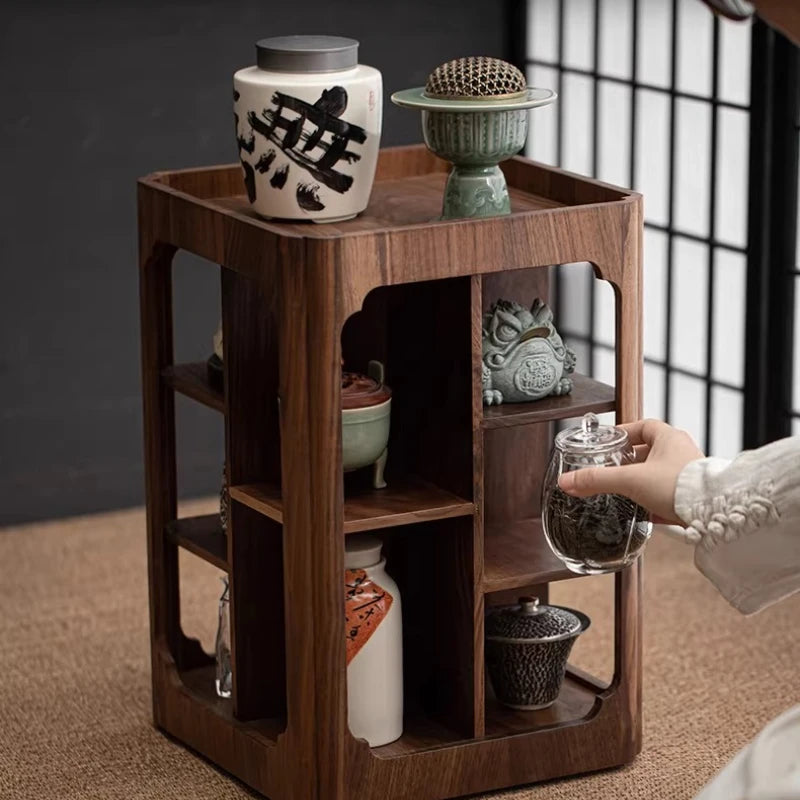 Walnut Storage Rack Tea Storage Cabinet Living Room Small Antique Rack Chinese Rotating Tea Set Display Cabinet Oasis Select