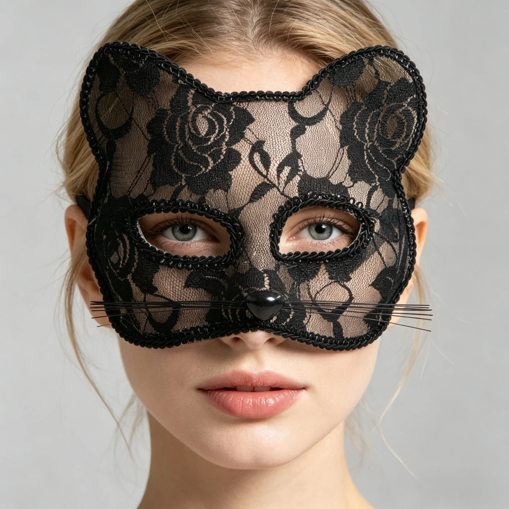 2-Pack Lace Cat Masks – Masquerade, Cosplay & Halloween Costume Face Mask Oasis Select