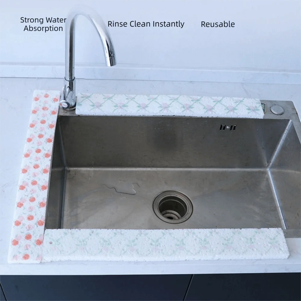 Reusable Sink Absorbent Sticker Washable Splash Guard Expanding Absorbent Cotton Cuttable DIY Countertop Protector Oasis Select